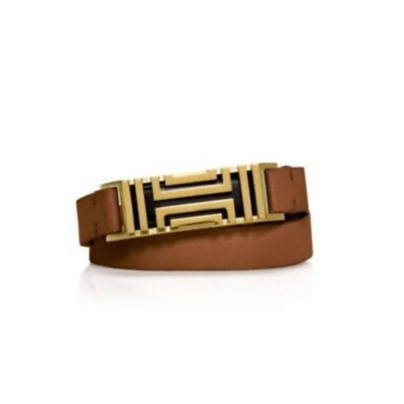 Tory Burch Fitbit Flex Double Wrap Leather Bracelet Bark Aged Gold - Picture 2 of 5